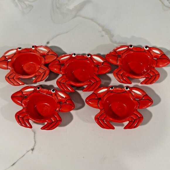 Set of five Vintage Ceramic CRAB BUTTER BOWL DISH Le Gourmet Chef Tableware 5" - Picture 2 of 7